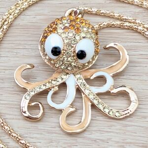Gold-tone Crystal Octopus Pendant Necklace - Cute Sea Life Charm
